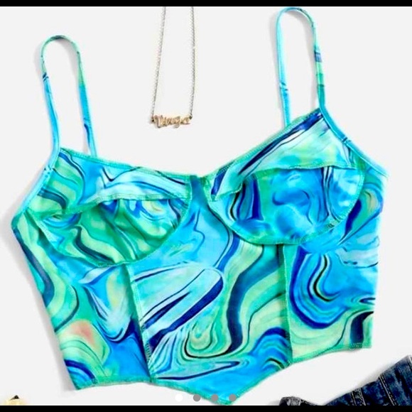 Blue Marbled Crop Top - Picture 1 of 3